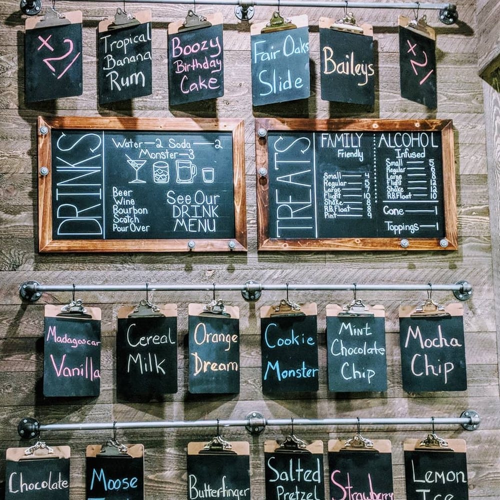 Parker's Ice Creams chalkboard flavor wall menu